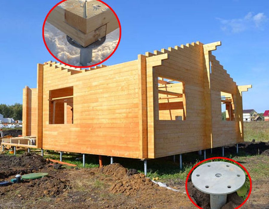 Timber beam fixed on U-bracket ground screw
