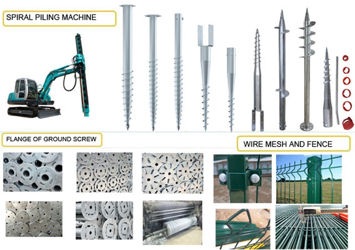 Electric pile driver, ground screws, flanges and wire mesh fence product overview